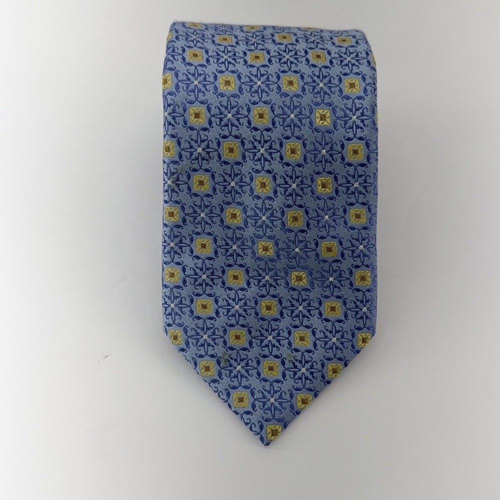 Canali Luxury Tie Men 100% Silk Made in Italy Blue Geometric